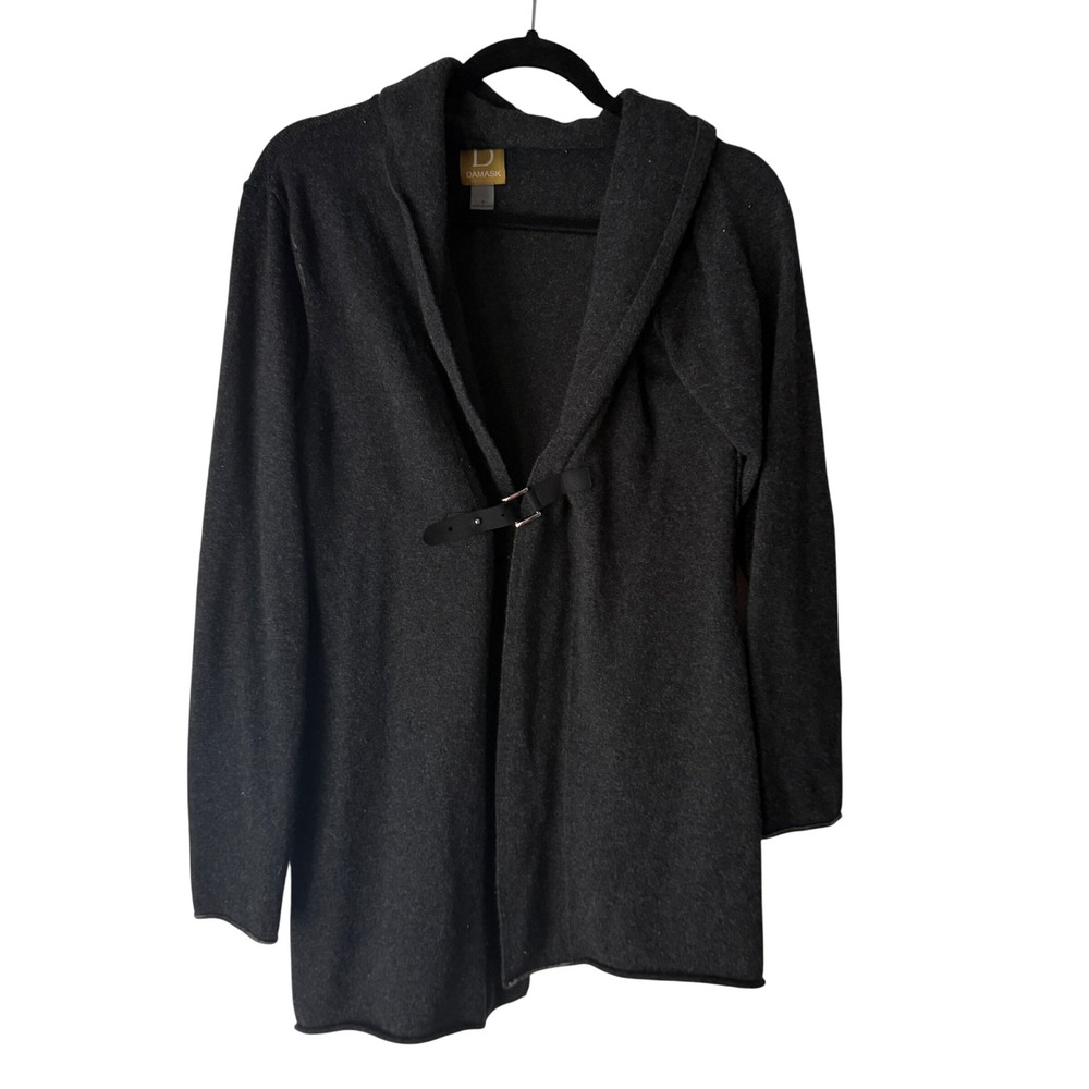DAMASK Charcoal Gray Cashmere Blend Cardigan Sweater‎ Medium Lagen Quiet Luxury
